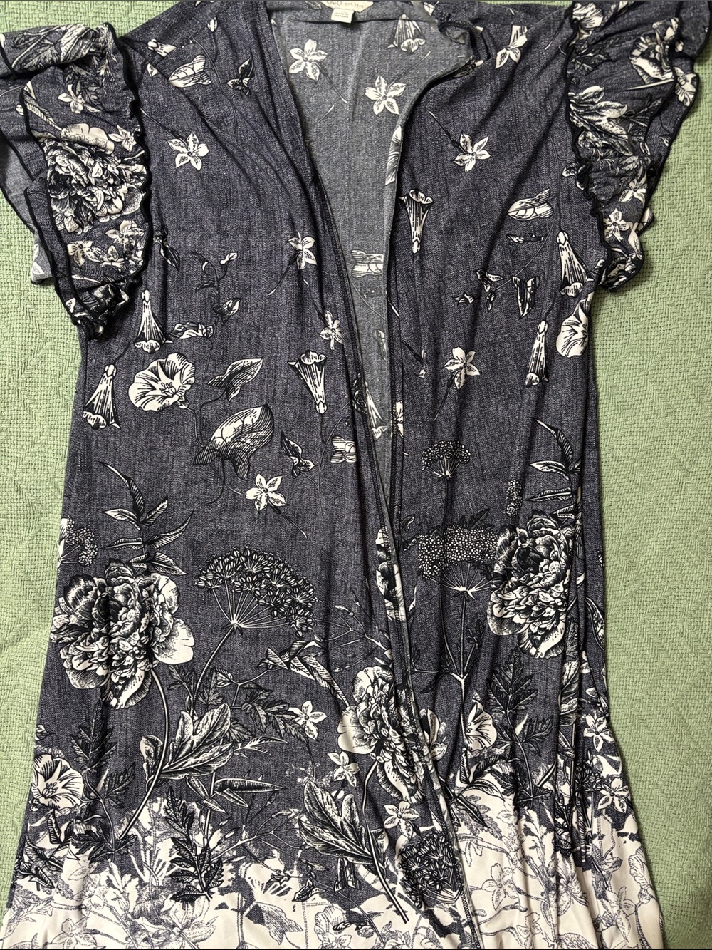 Cato Navy and White Floral Cardigan Sweater